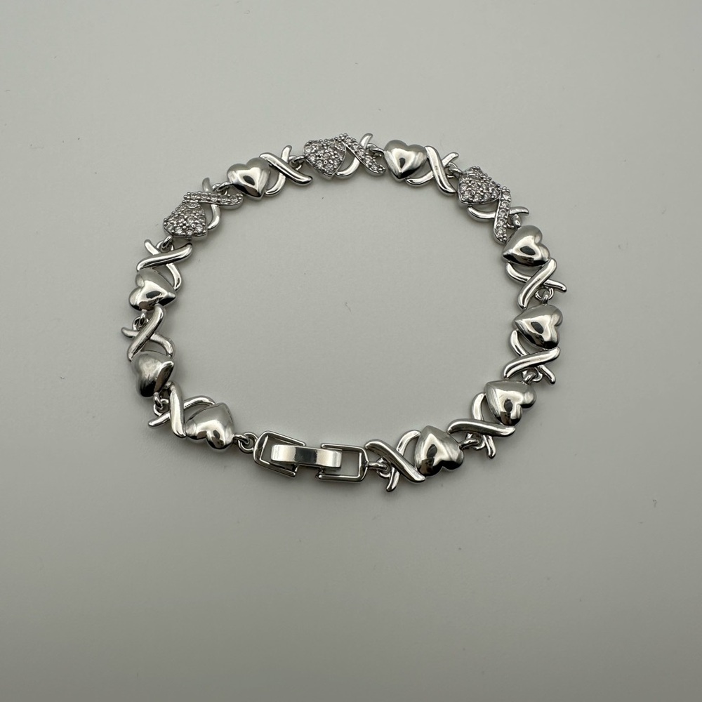 XOXO Hugs and Kisses Heart Tennis Silver Bracelet